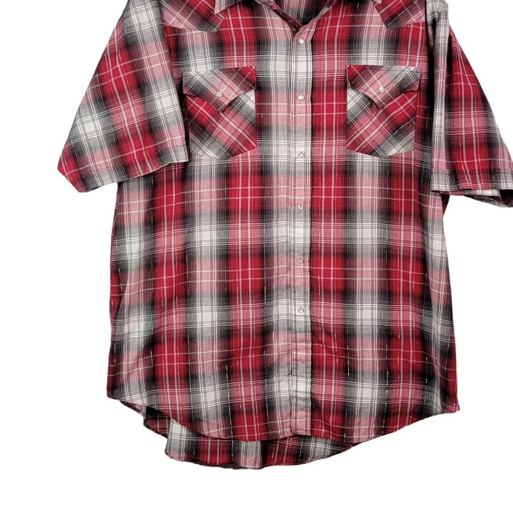 Ely Cattleman Plaid Shimmer Vintage Ranchwear Western Pearl Snap Shirt XXL - Picture 2 of 11